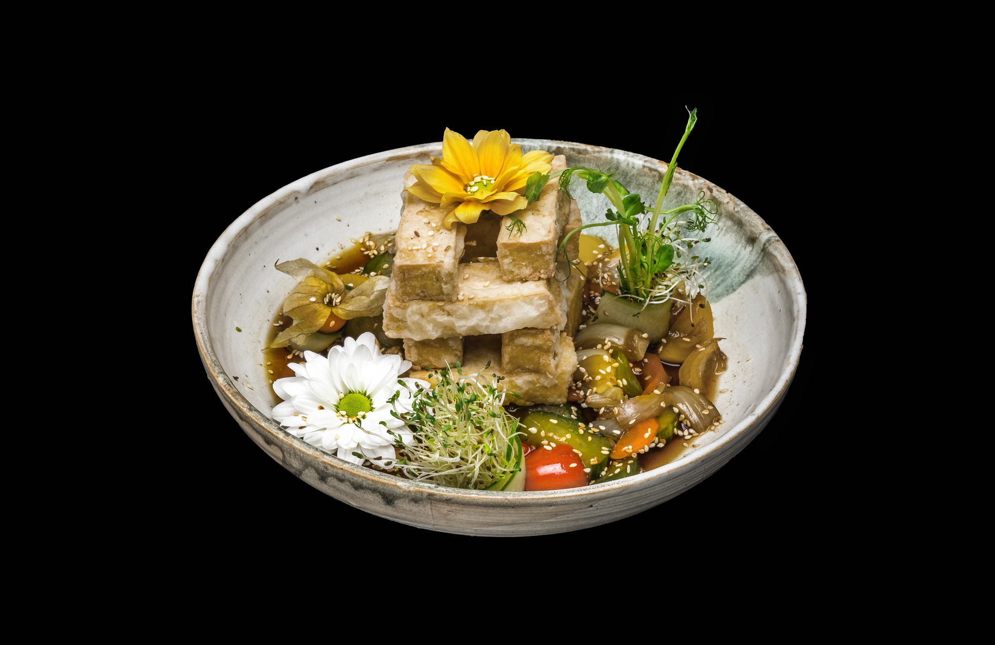 agedashi tofu- 18 zł smażone tofu podawane z warzywami